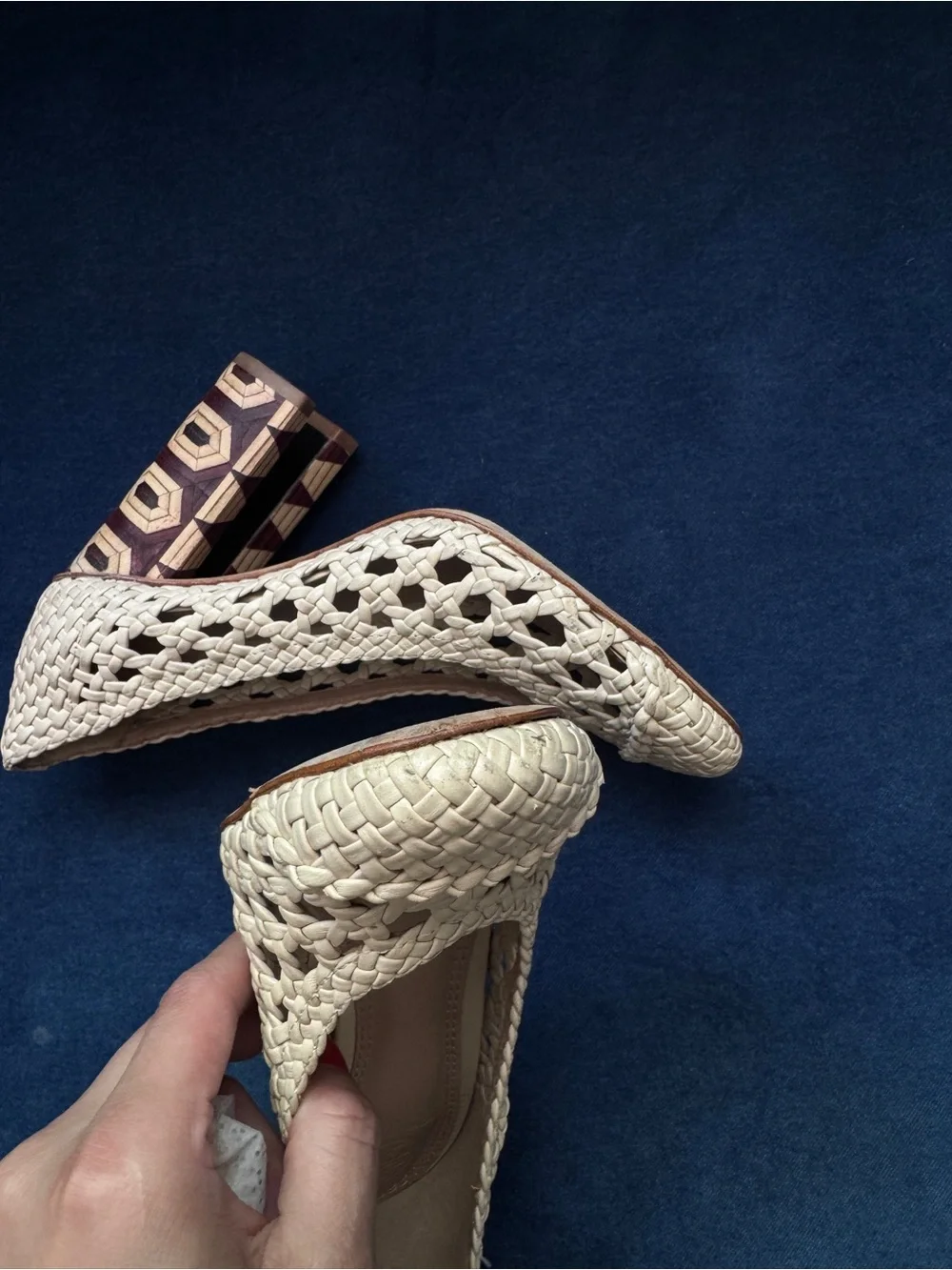 Tory Burch Grove Woven Pump Chunky Heels Dulce‎ de Leche Size 5 1/2 M